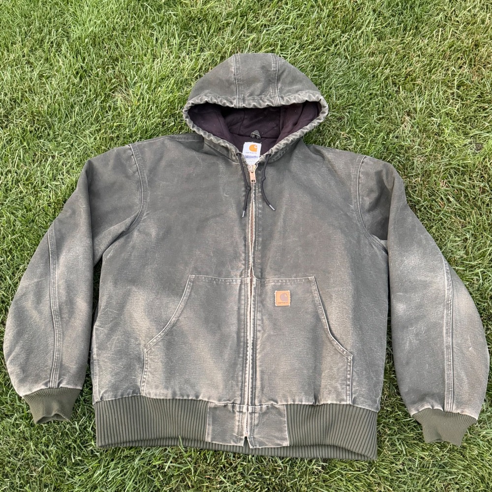Carhartt J130 MOS Moss Green Sandstone Active Jacket Quilted Flannel Lined Large